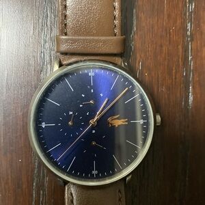 Lacoste Silver and Brown Leather Watch